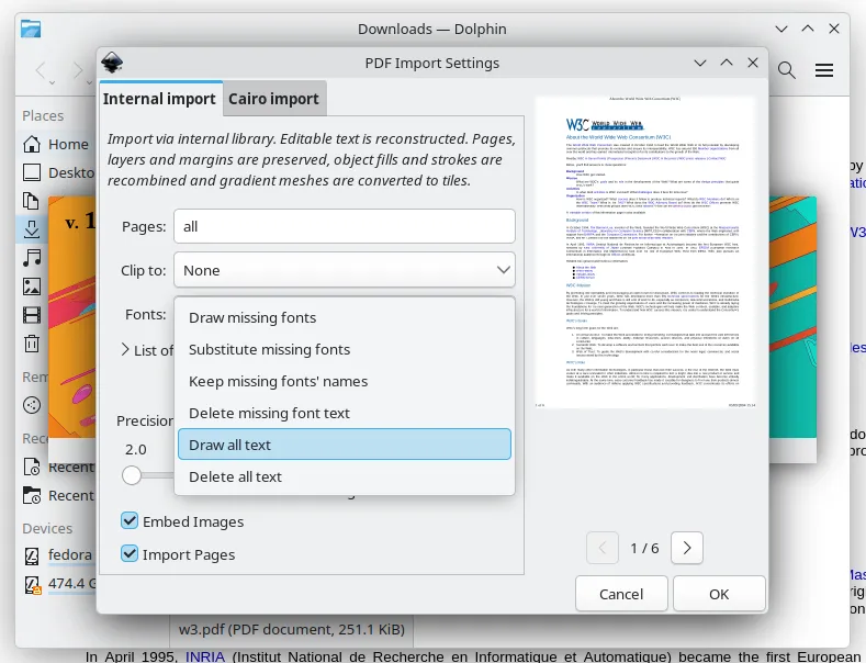 inkscape can draw all text of a given pdf